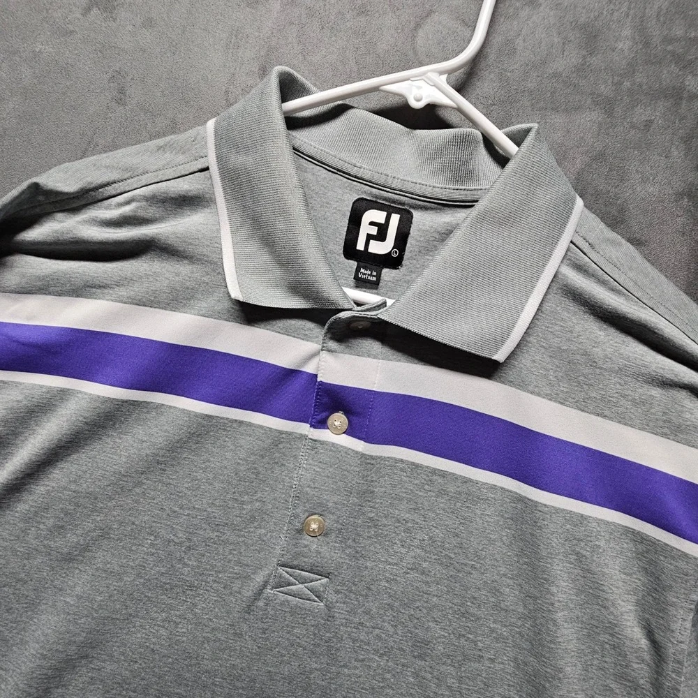 FootJoy Mens Gray Purple Striped Performance Golf Polo Shirt‎ Short Sleeve L